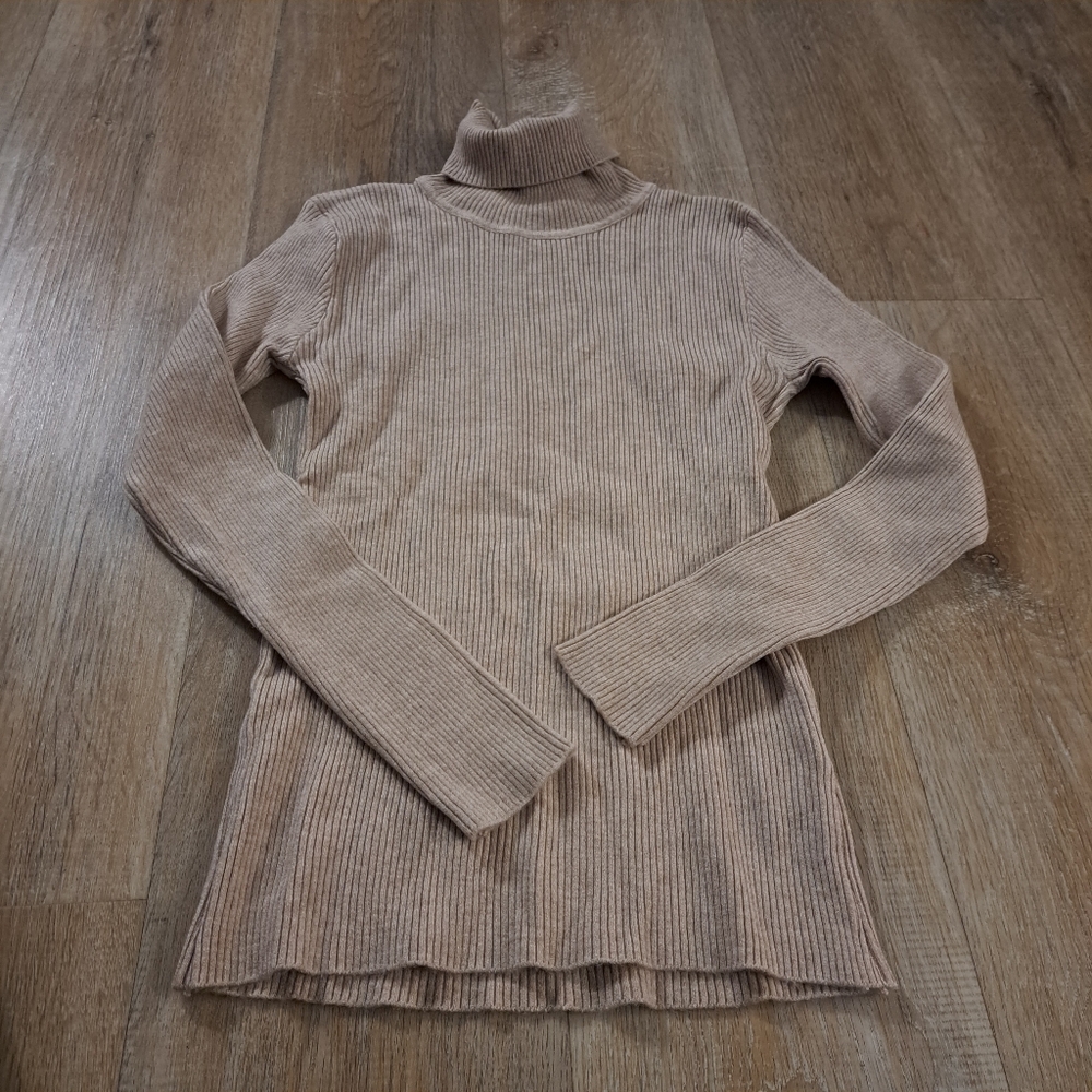 Women's Ribbed Turtleneck Sweater Beige / Tan SHEIN